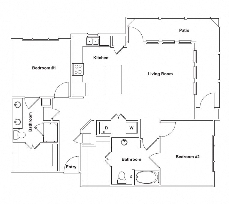 Floor plan for 2 beds, 2 baths, 1171 sqft